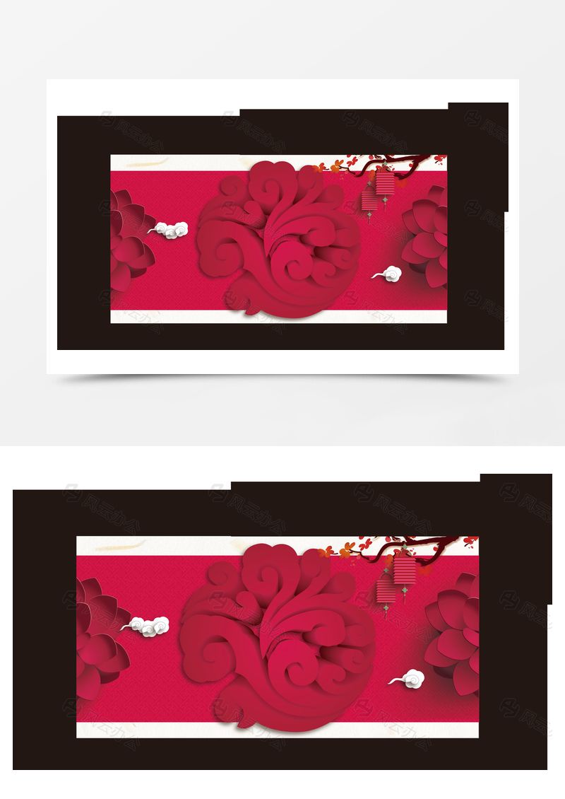 紅色中國風(fēng)剪紙花紋海報(bào)矢量背景