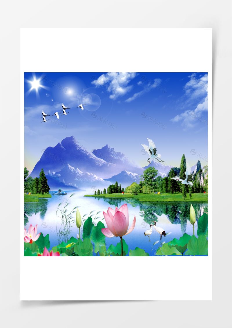 唯美山水画背景素材