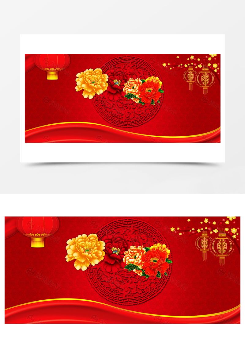 喜庆中国风牡丹花背景banner