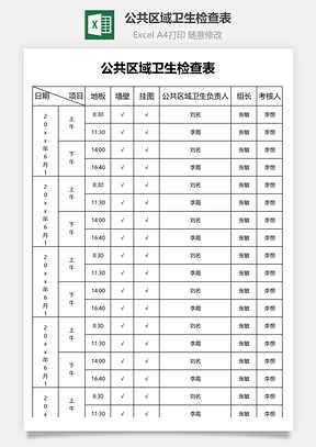 公共區(qū)域衛(wèi)生檢查表