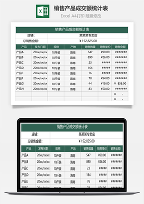 銷售產品成交額統計表