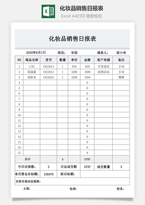 化妆品销售日报表