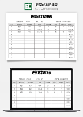 進(jìn)貨成本明細(xì)表