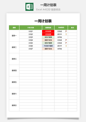 一周计划表四象限时间管理