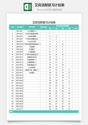 艾宾浩斯复习计划表