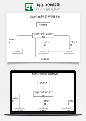 胸痛中心流程图可疑肺栓塞Excel模板