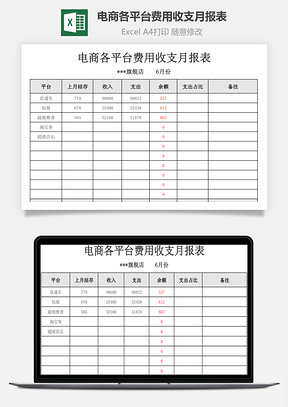 电商各平台费用收支月报表