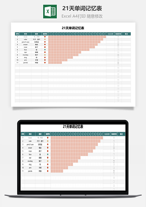 21天单词记忆表（学习计划表）