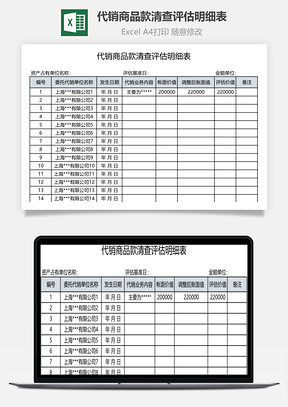 代销商品款清查评估明细表