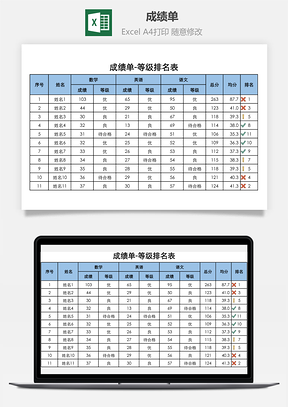 成绩单-等级排名表