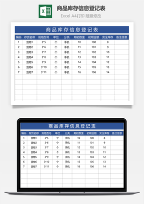 商品庫(kù)存信息登記表