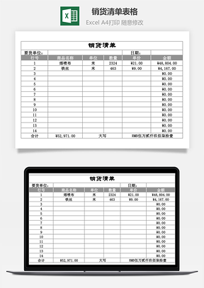 销货清单表格-自动统计