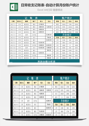 日常收支记账表-自动计算月份账户统计