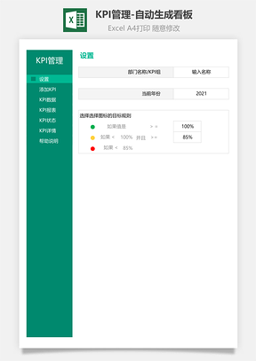 KPI管理自动生成看板Excel模板