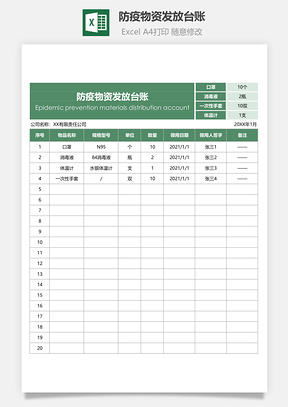 防疫物资发放台账Excel模板
