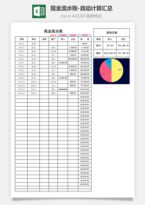 現(xiàn)金流水賬-自動計(jì)算匯總