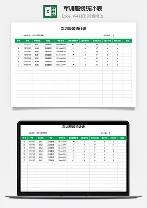 军训服装统计表