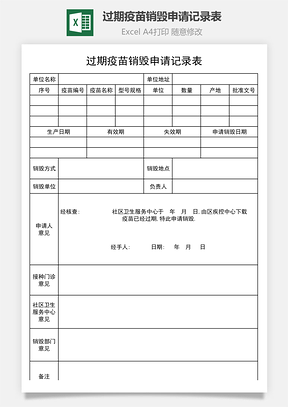 过期疫苗销毁申请记录表