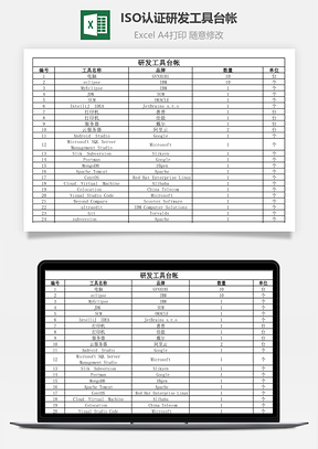 ISO认证研发工具台帐Excel模板