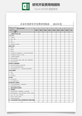 研究开发费用明细账Excel模板