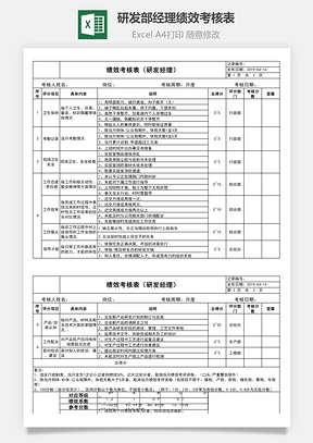 績(jī)效考核表（研發(fā)部-經(jīng)理）