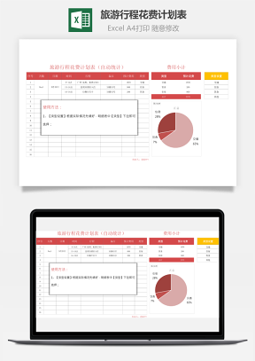 旅游行程花费计划表（自动统计）