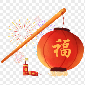 春节节日过年新年福字灯笼烟花