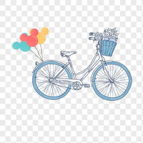 手绘载花挂气球的粉红自行车插画