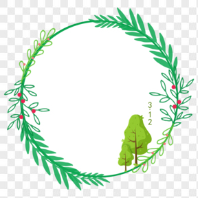 植树节绿色大树圆形文本框元素