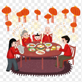 新年春节除夕之夜年夜饭一家人团圆