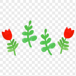 红色简约花朵小草装饰图案