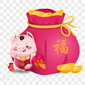 春节节日过年红包猪猪福袋金元宝