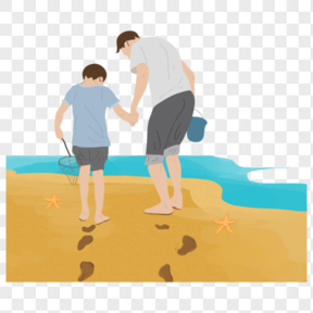 沙滩父子玩耍元素透明图