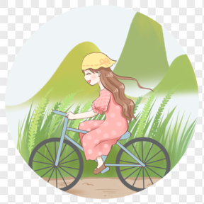 骑单车绿色可爱女孩节日郊游