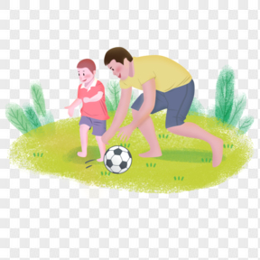 父子踢足球玩耍插画元素透明图