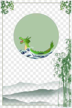  绿色竹子海报边框透明图