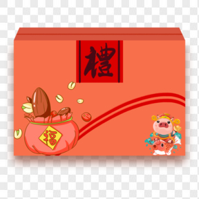 年货节红色卡通礼盒珊瑚橙元素