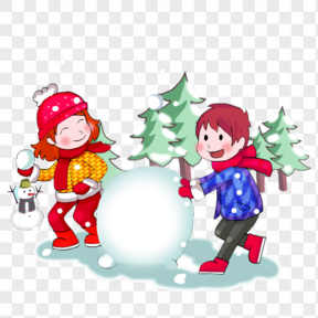 冬季冬天節氣冬裝卡通插畫玩雪球