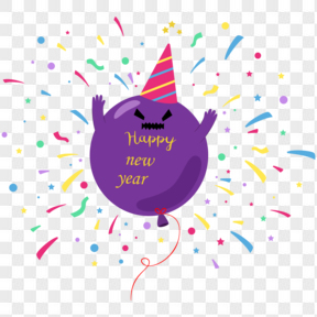 紫色新年快乐怪物气球矢量