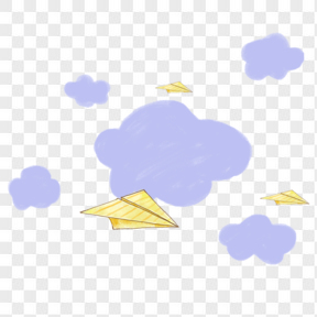 卡通可爱紫色云朵纸飞机