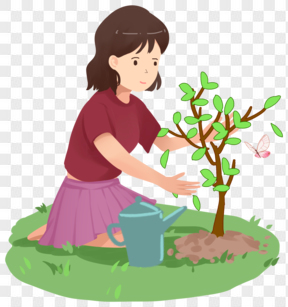 植树节女孩种树手绘元素