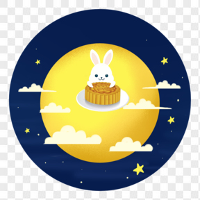 卡通月亮上的兔子和月饼