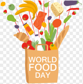 创意世界粮食日装满食物的购物袋矢量图