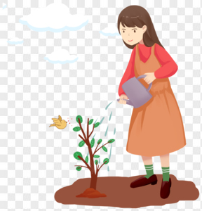 植树节女孩种树手绘元素