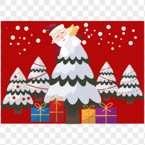 创意装饰松树的圣诞老人插画