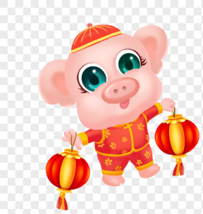 猪年吉祥物小猪猪挂灯笼贺新年插