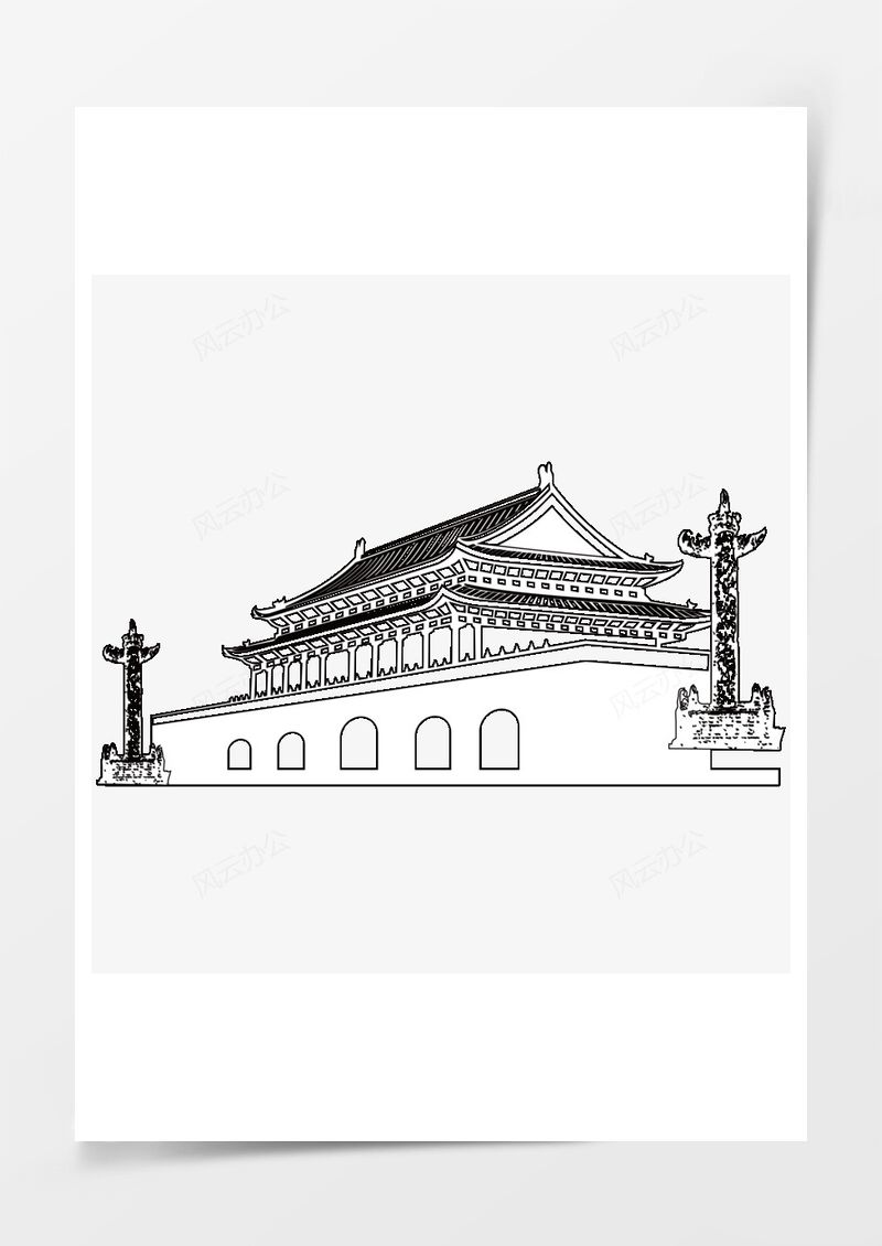 国庆节红色天安门线稿设计PNG素材图片
