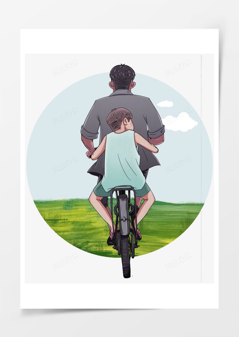 父子騎車(chē)背影免扣元素PNG素材圖片