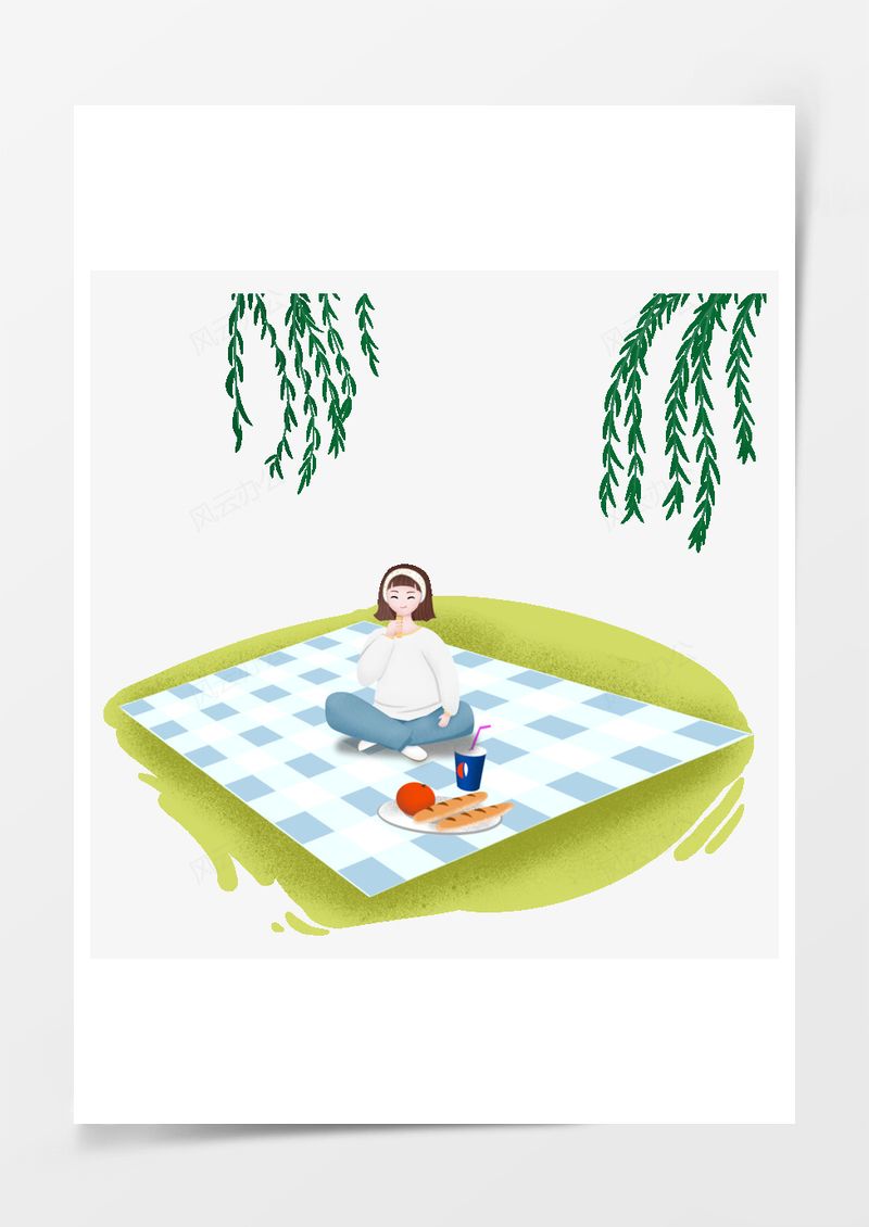 清明郊游卡通插畫PNG素材圖片