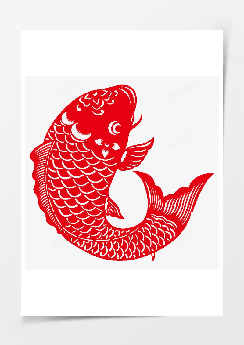 年年有余剪紙PNG素材圖片